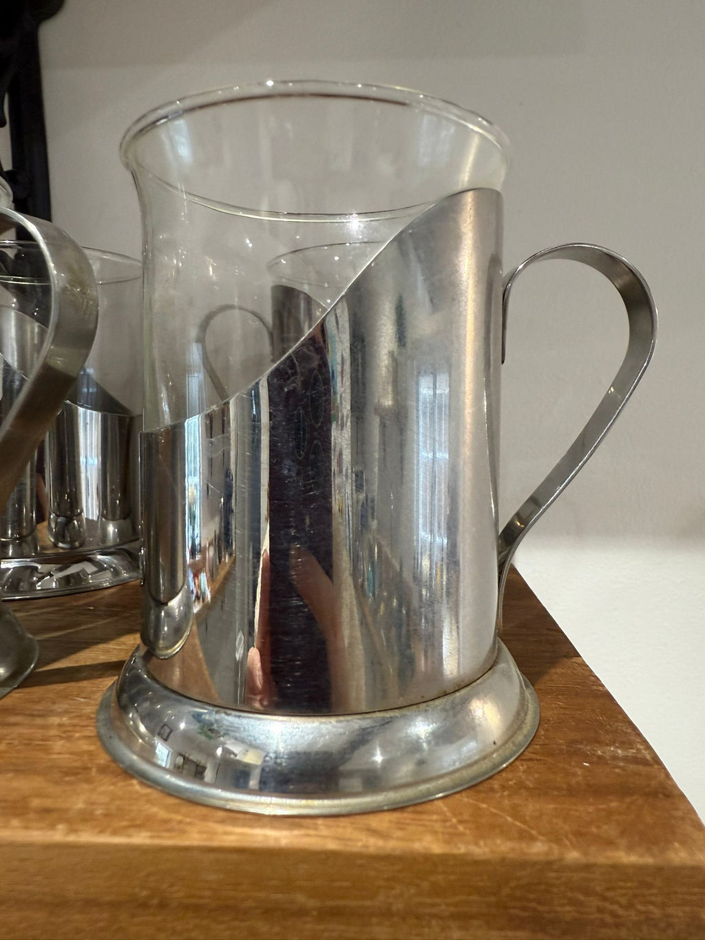 Glass & Metal Coffee Mugs – Set of Four