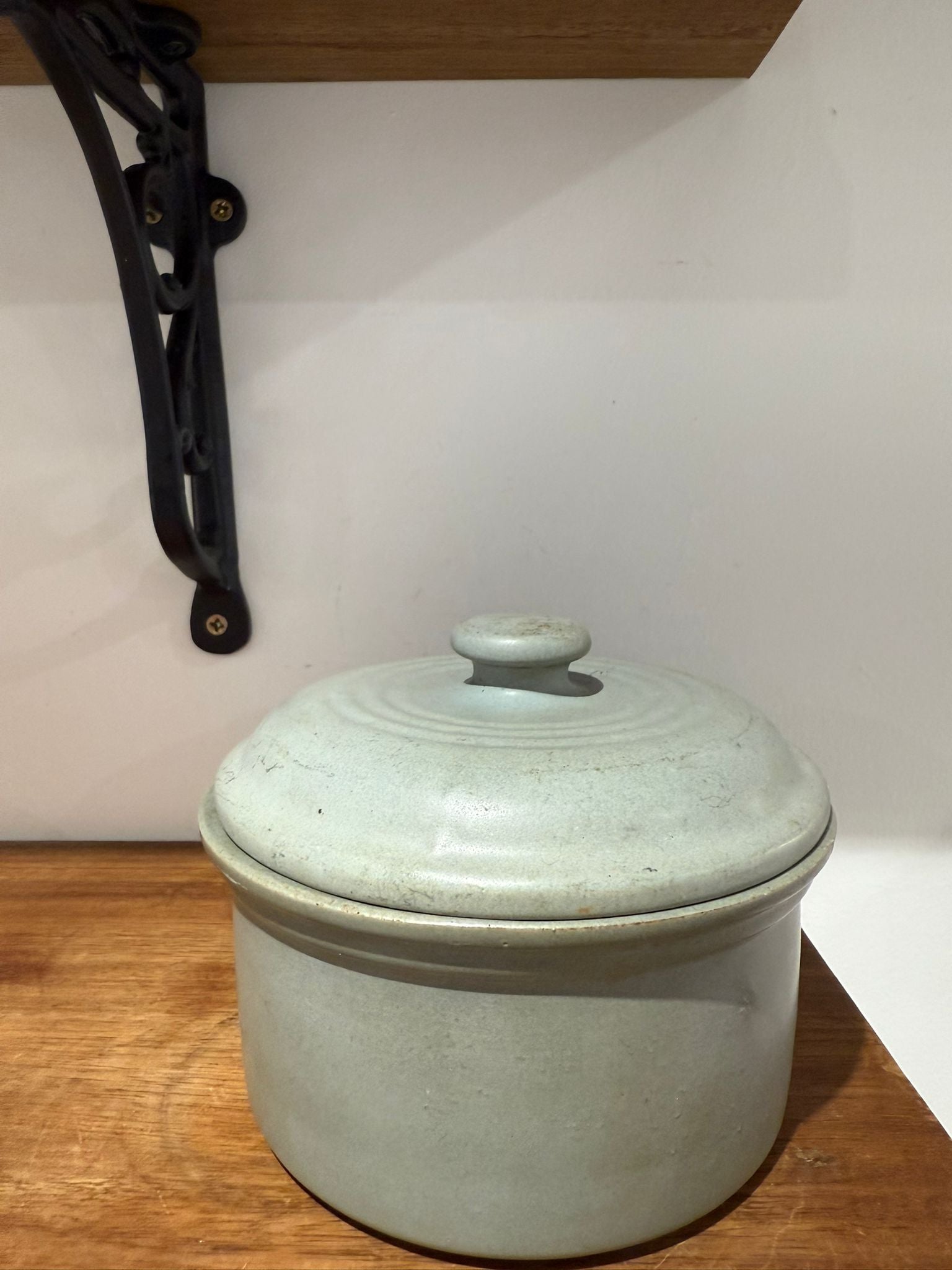 Vintage Sage Green Stoneware Lidded Storage Pot – Rustic Kitchen Canister