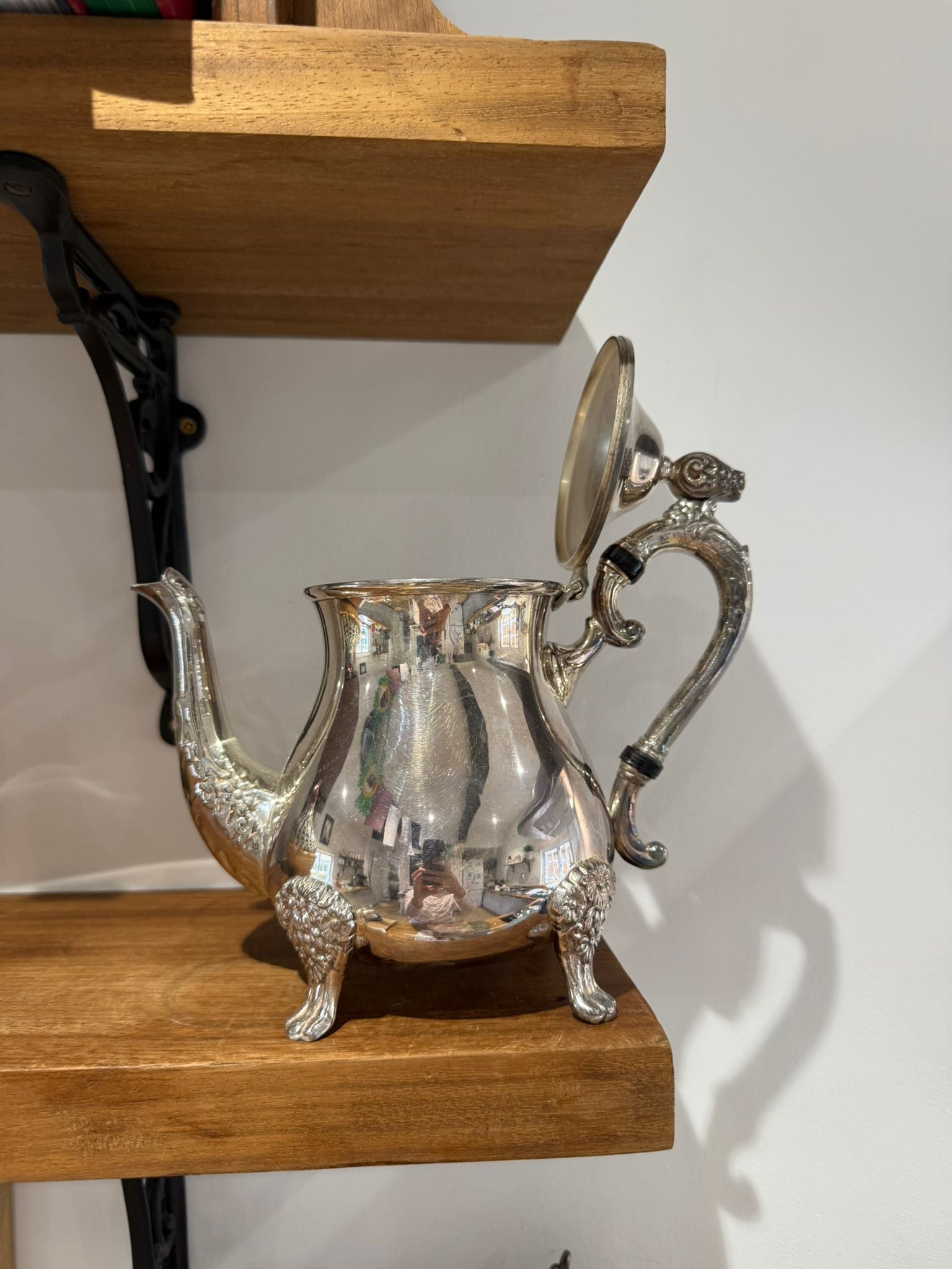 Vintage Ornate Silver Plated Teapot on Lion Paw Feet Decorative