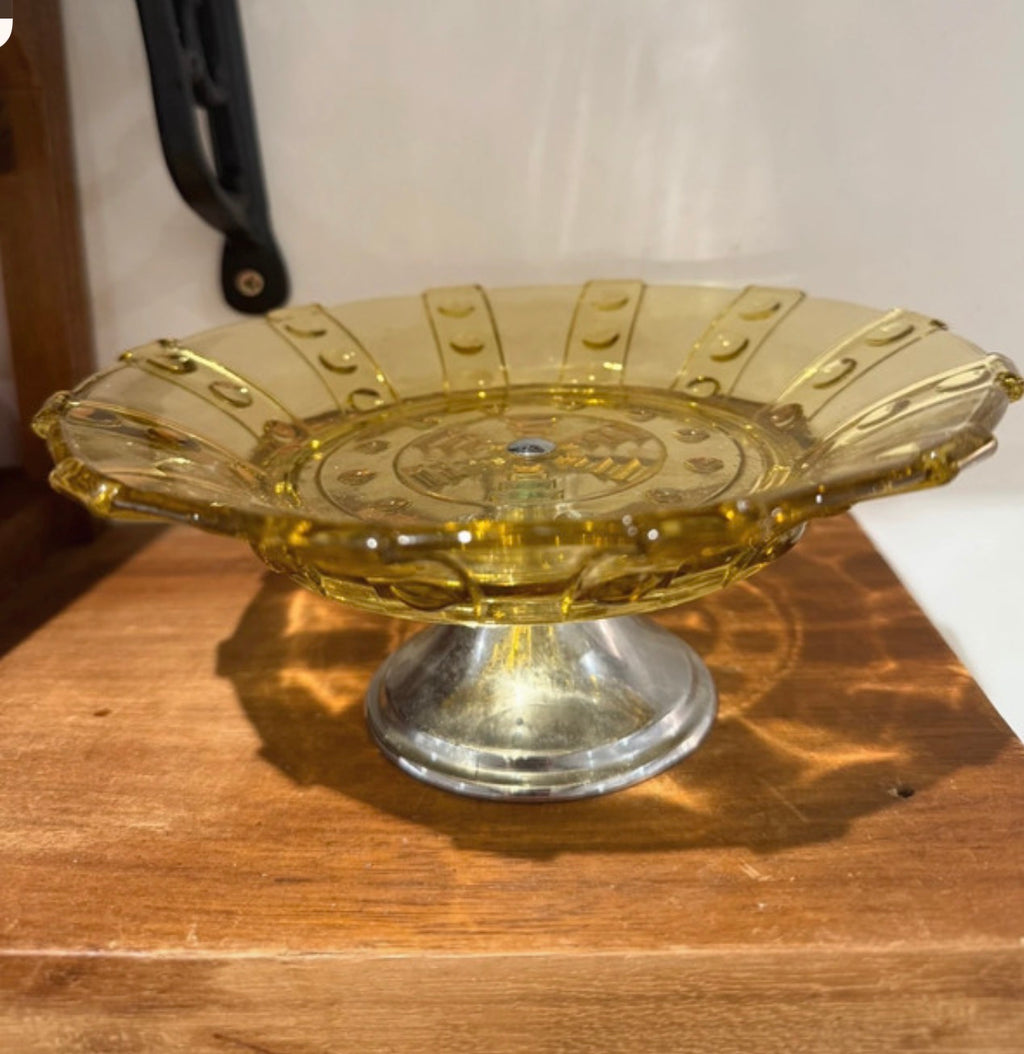 Rare Yellow Glass Food Stand