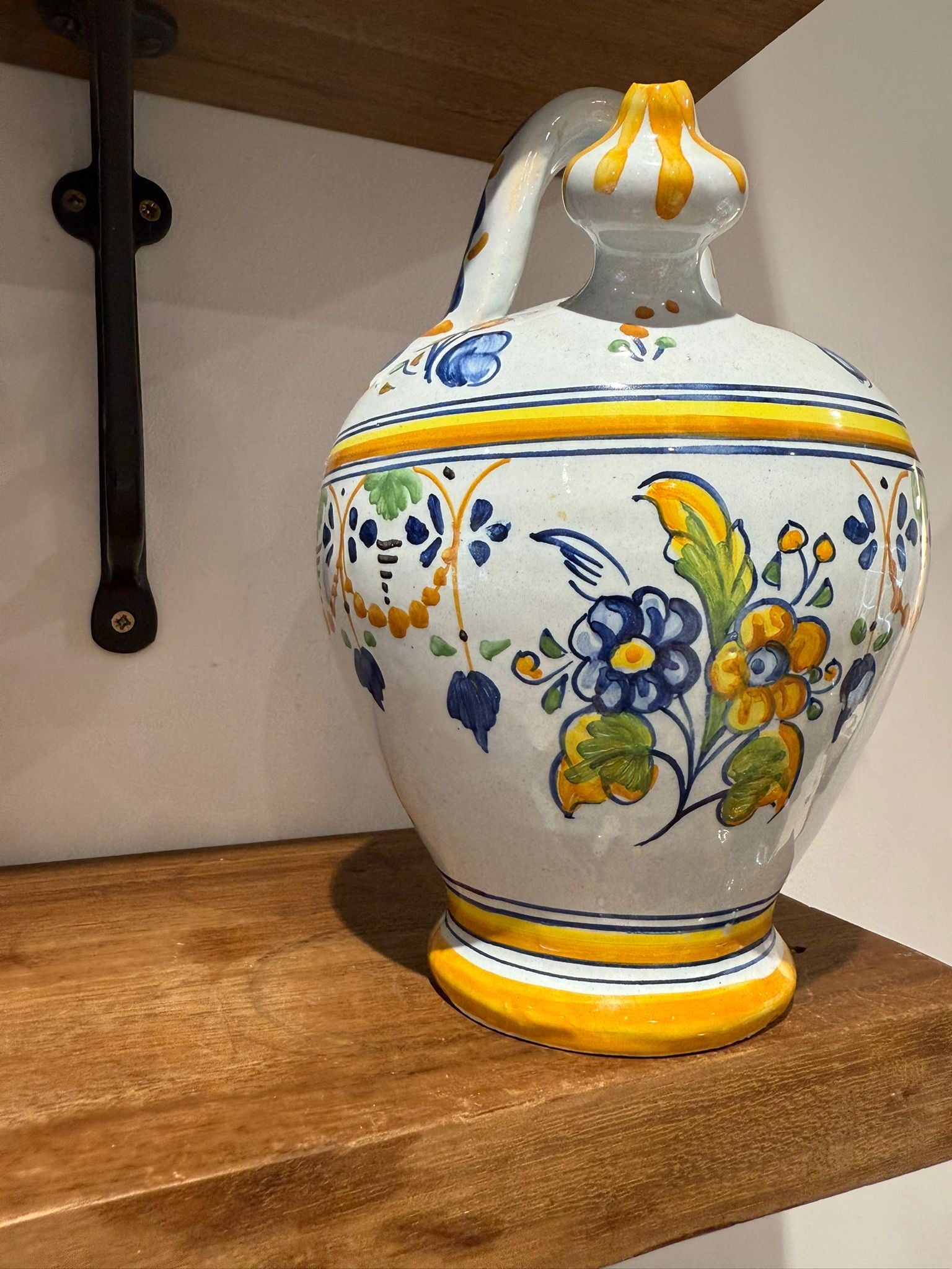 Hand-Painted Italian Faenza-Style Ceramic Jug with Lid