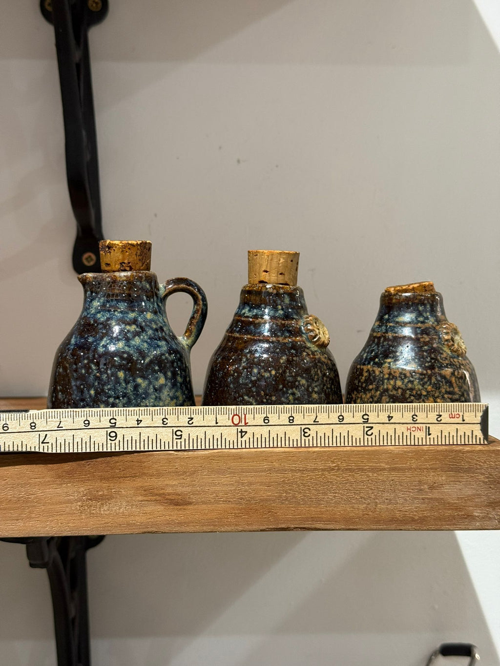 Set of Three Studio Pottery Stoneware Bottles with Cork Stoppers