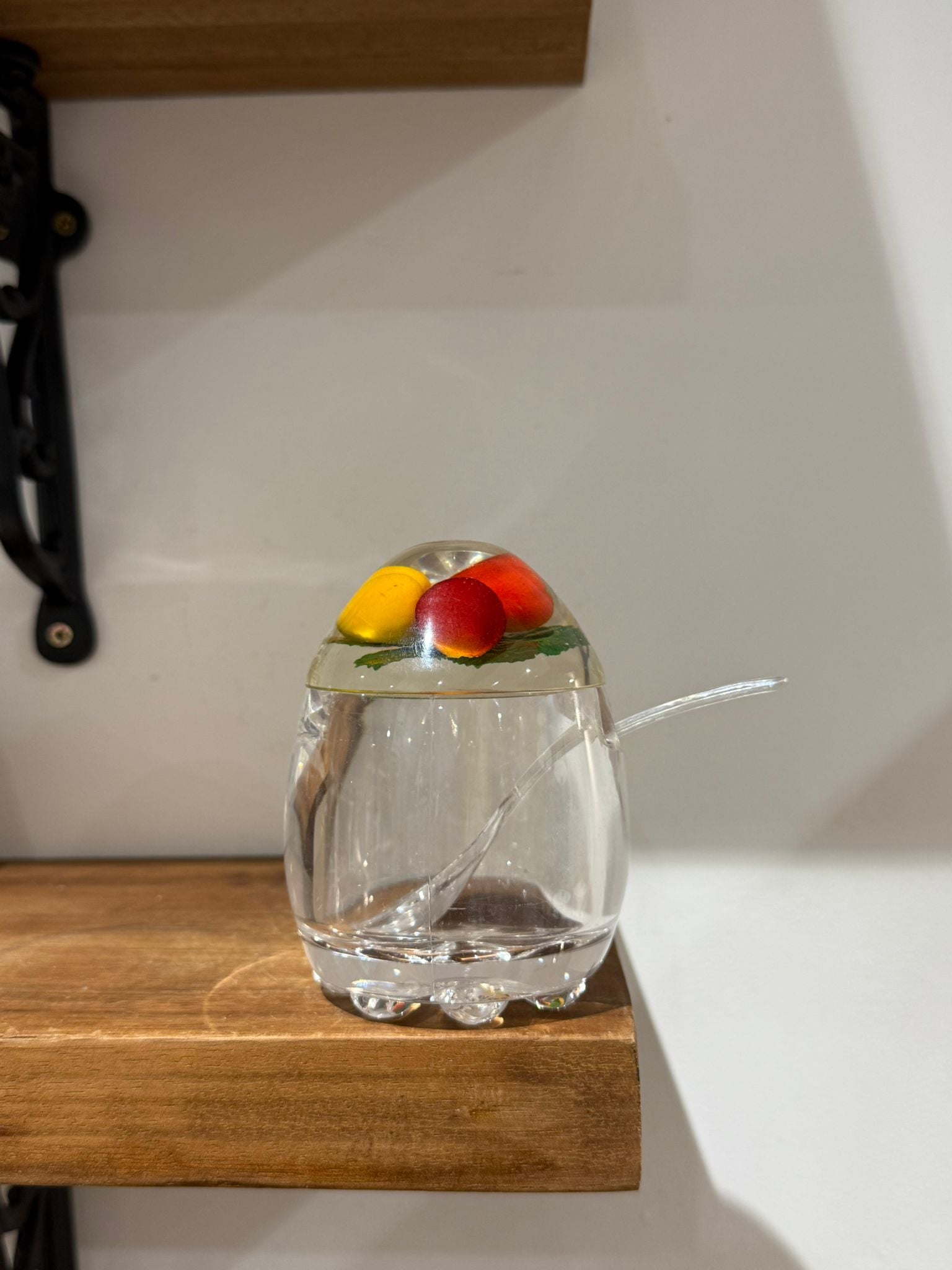 Vintage Hand-Painted Fruit Glass Preserve Pot with Spoon