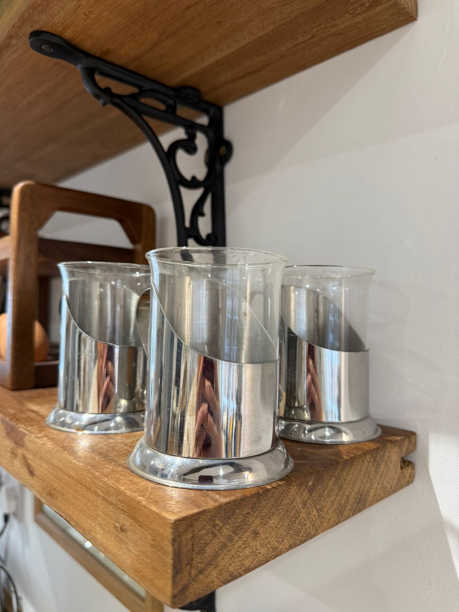 Glass & Metal Coffee Mugs – Set of Four