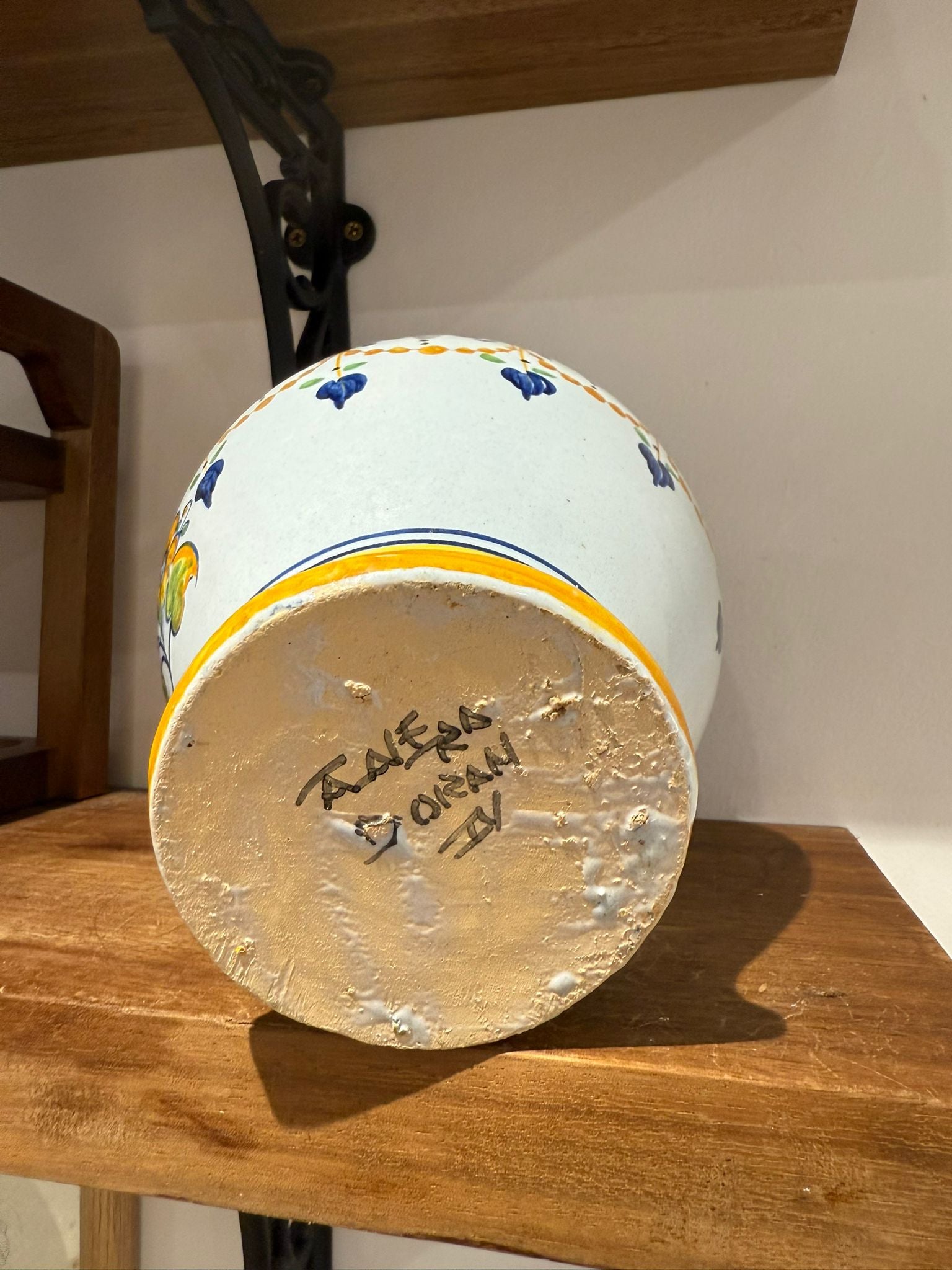 Hand-Painted Italian Faenza-Style Ceramic Jug with Lid