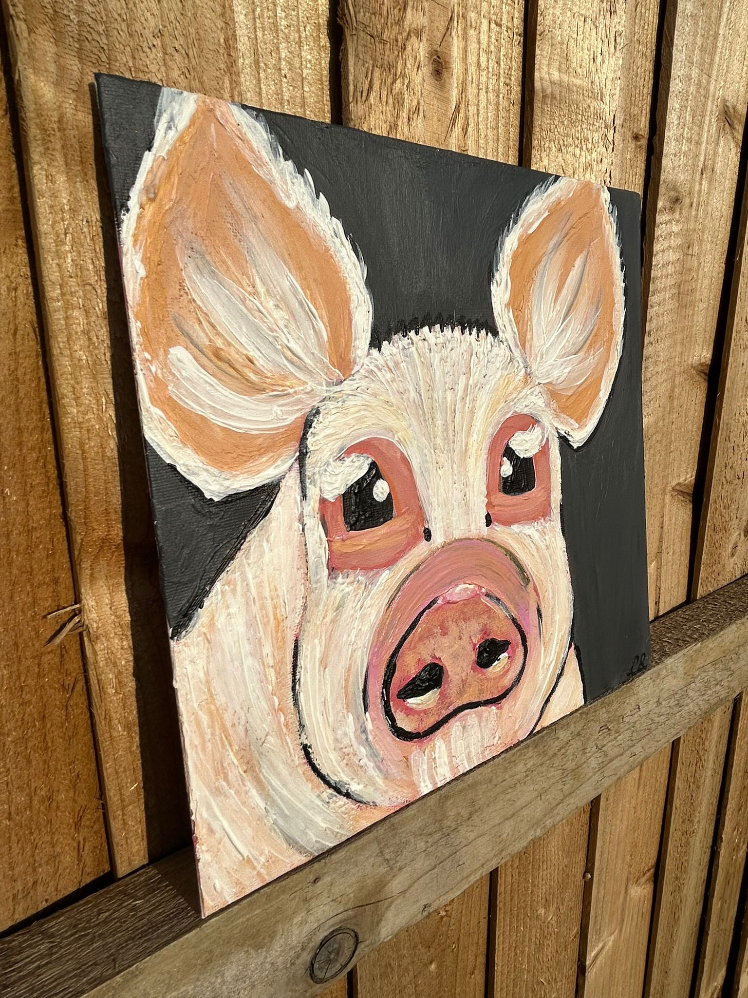 Original Hand-Painted Pig Portrait on Canvas