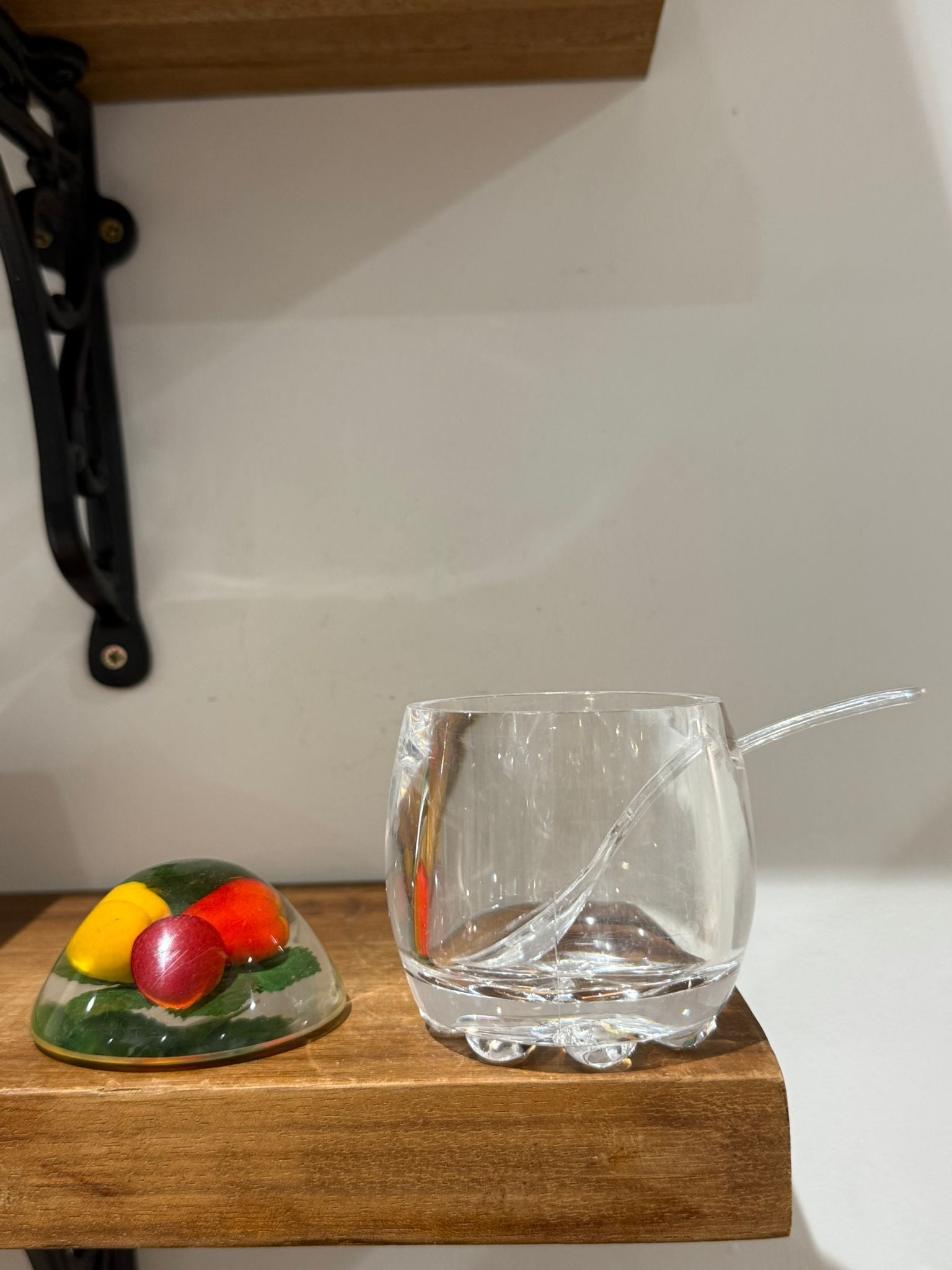 Vintage Hand-Painted Fruit Glass Preserve Pot with Spoon