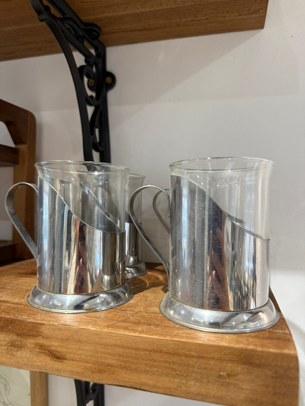 Glass & Metal Coffee Mugs – Set of Four