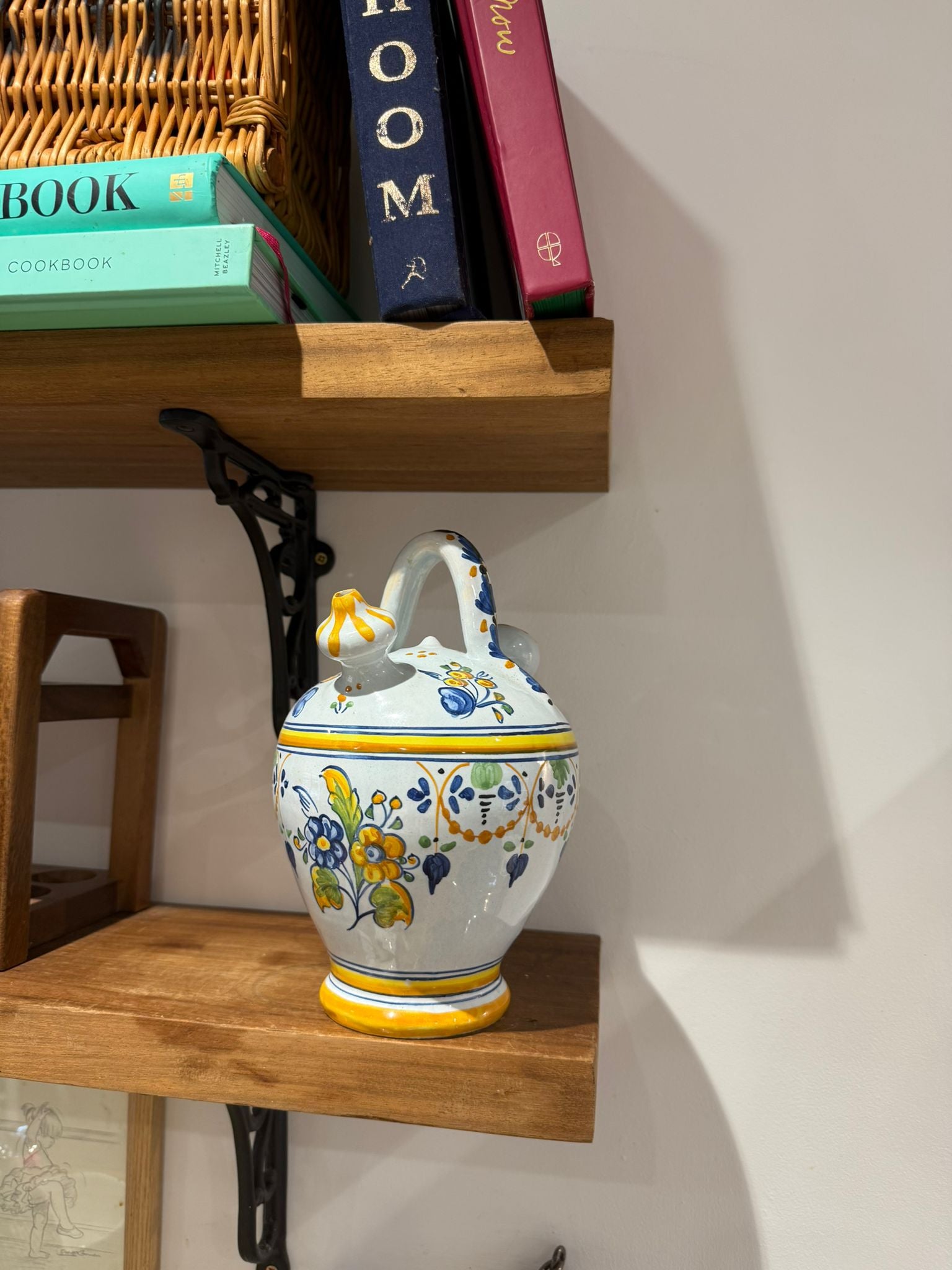 Hand-Painted Italian Faenza-Style Ceramic Jug with Lid