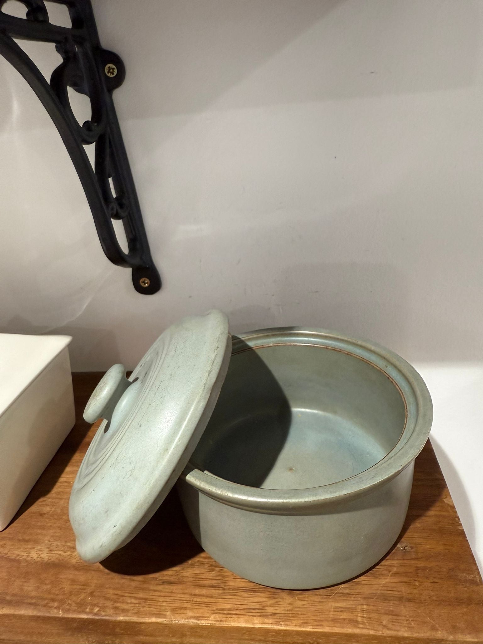 Vintage Sage Green Stoneware Lidded Storage Pot – Rustic Kitchen Canister