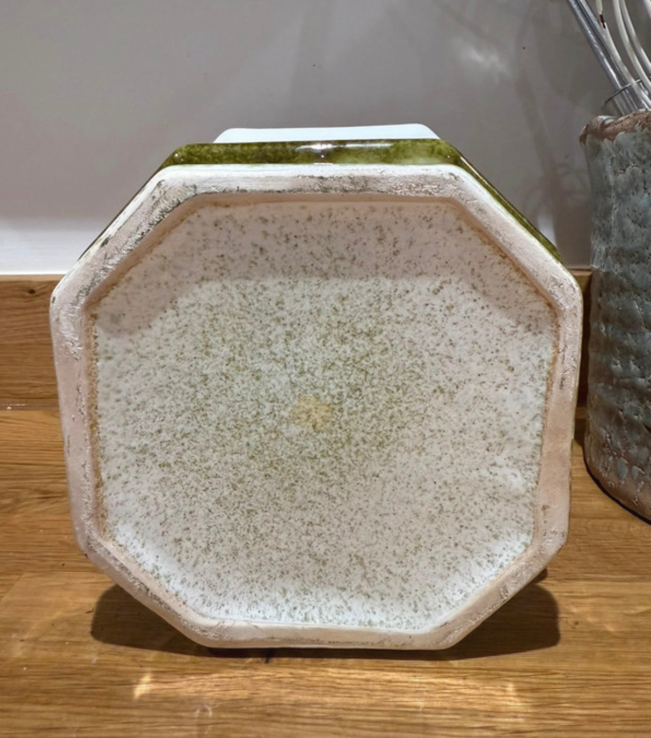 Vintage lime green & white square potted plant