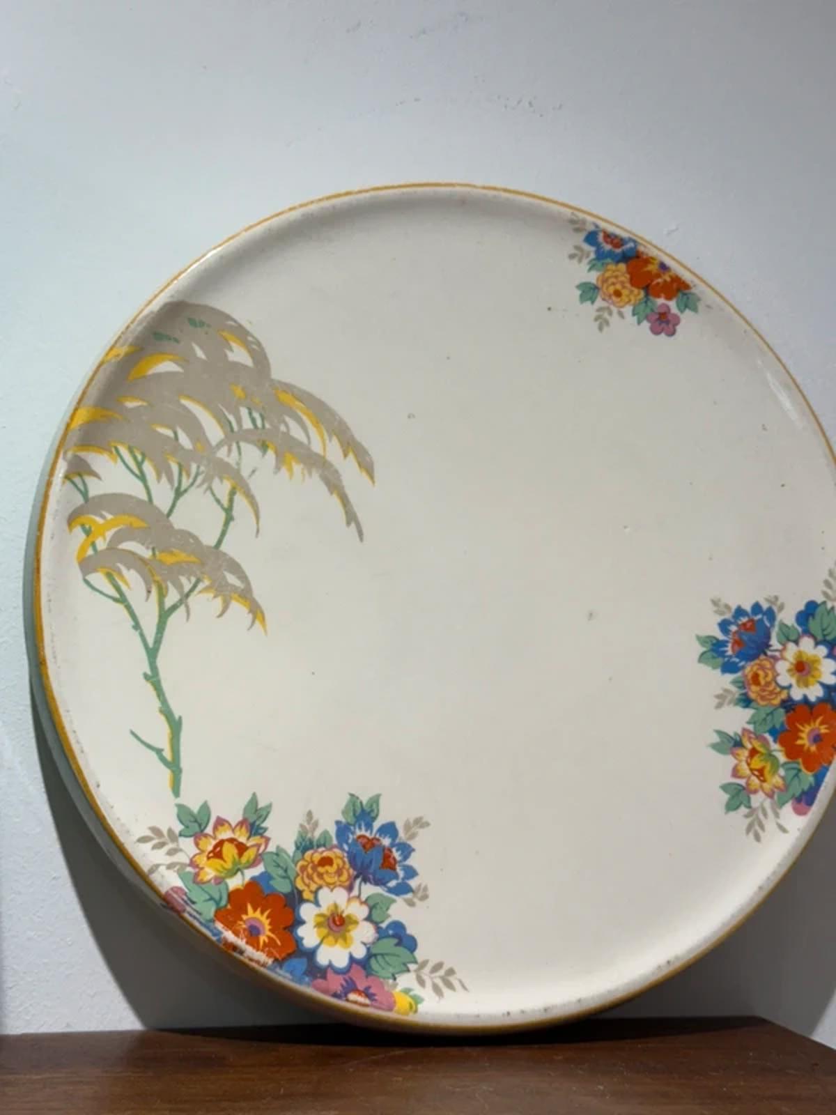 Vintage floral large kitchen art display serving platter plate kitchen home decor