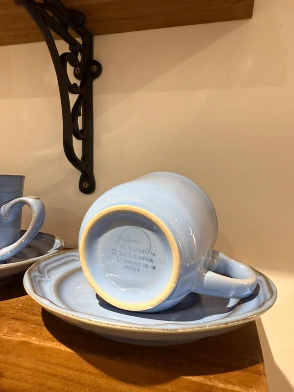 Vintage retro blue set of 2 tea set cup and saucers