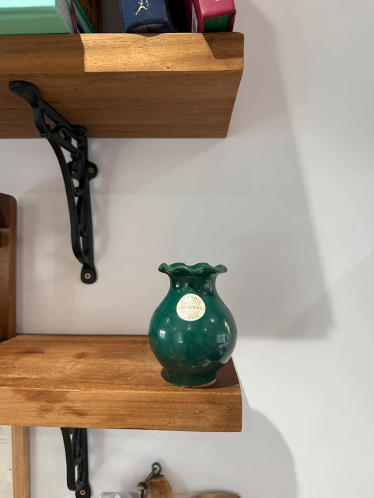 Vintage green pot one of a kind home decor country farm house pottery