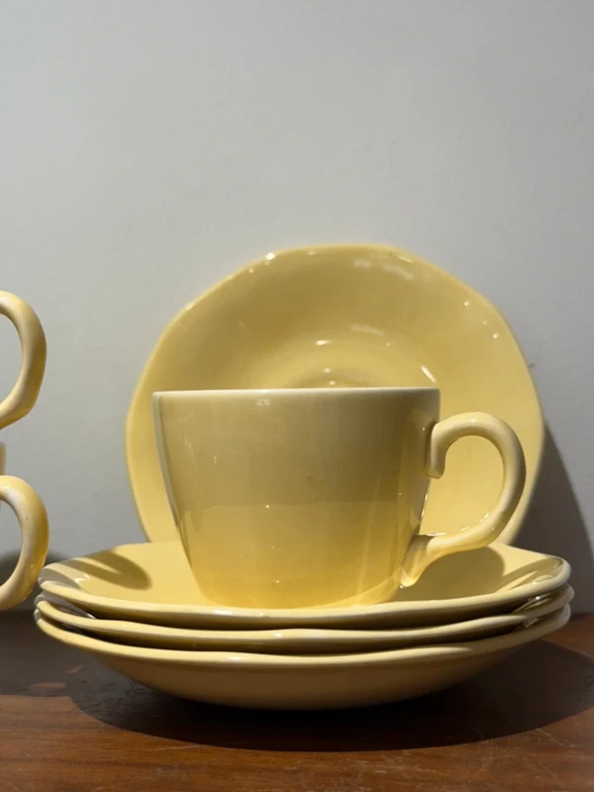 Vintage yellow set for tea cups and saucers tea set kitchen home decor