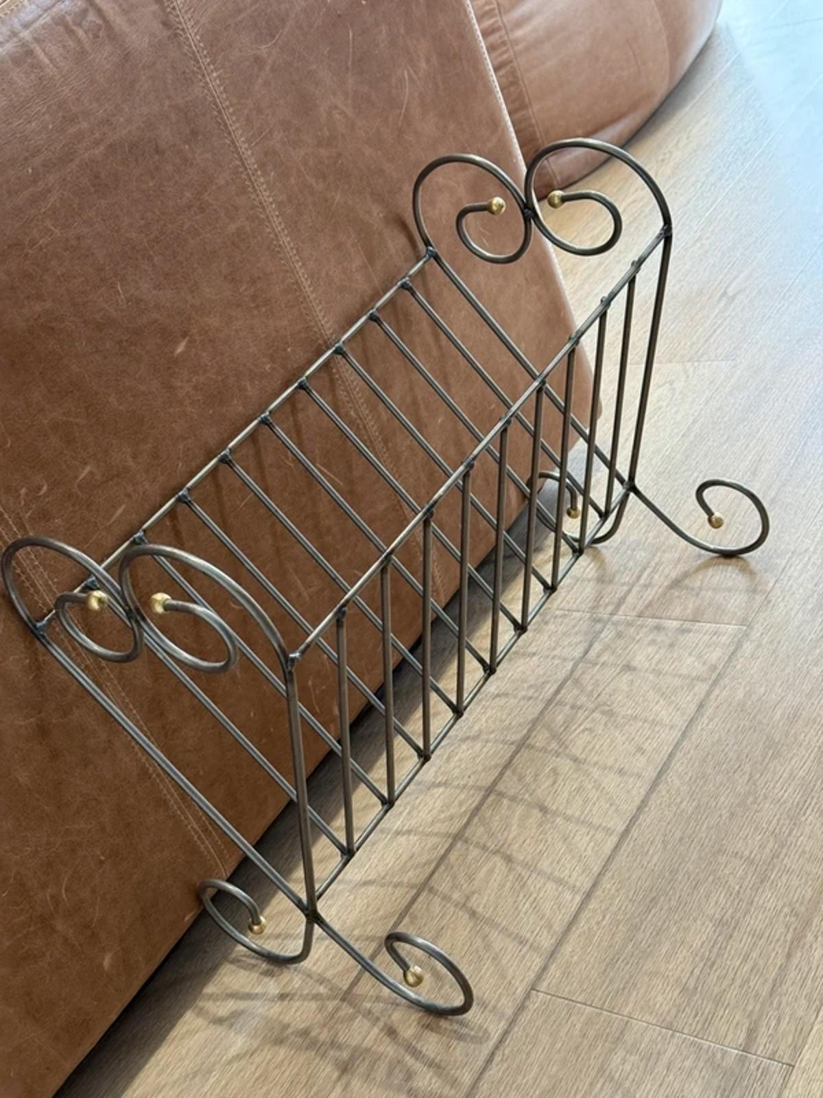Vintage cast iron metal silver gold large magazine rack one of a kind country home decor