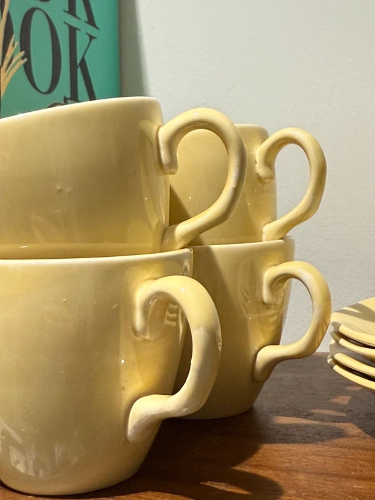 Vintage yellow set for tea cups and saucers tea set kitchen home decor