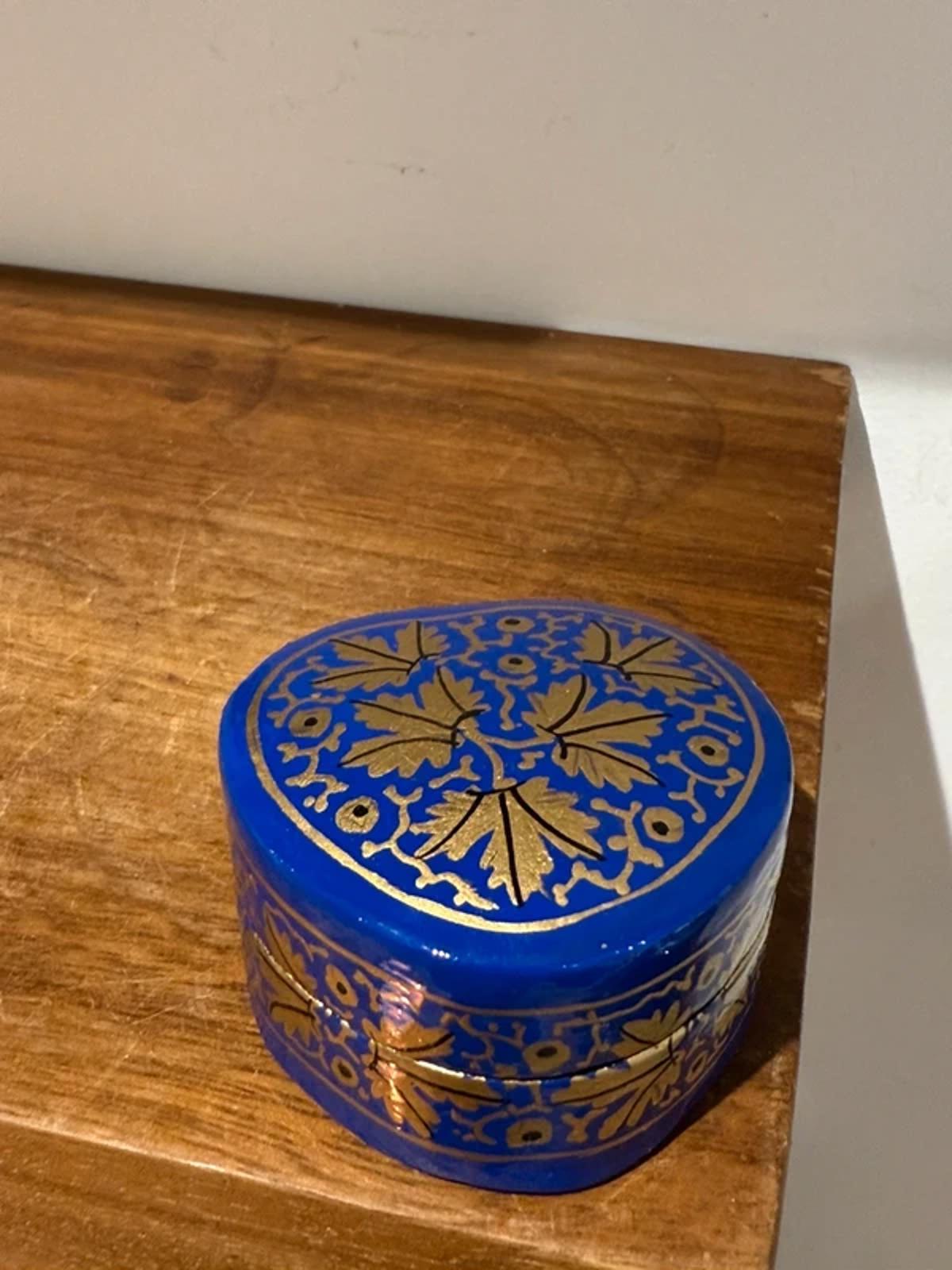 Vintage blue gold ring jewellery box home decor storage box