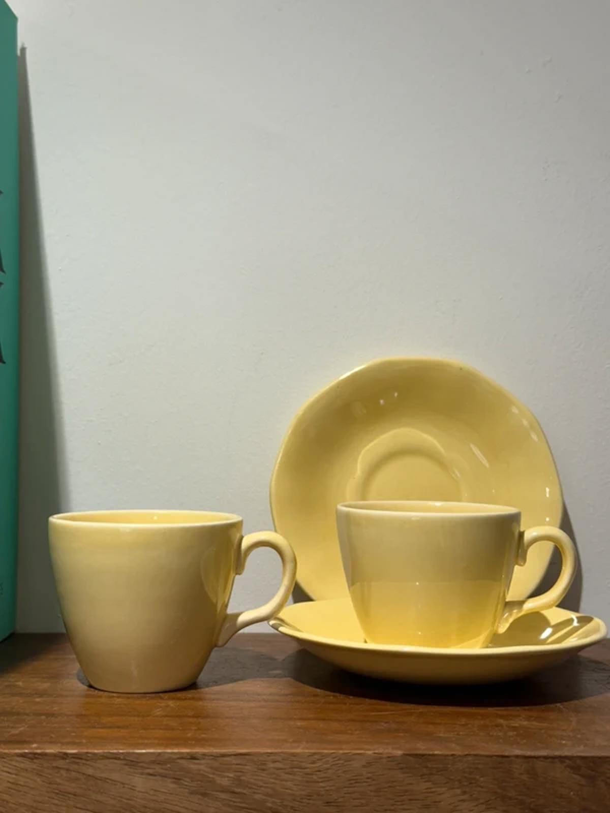 Vintage yellow set of 2 tea cups and saucers tea set kitchen home decor