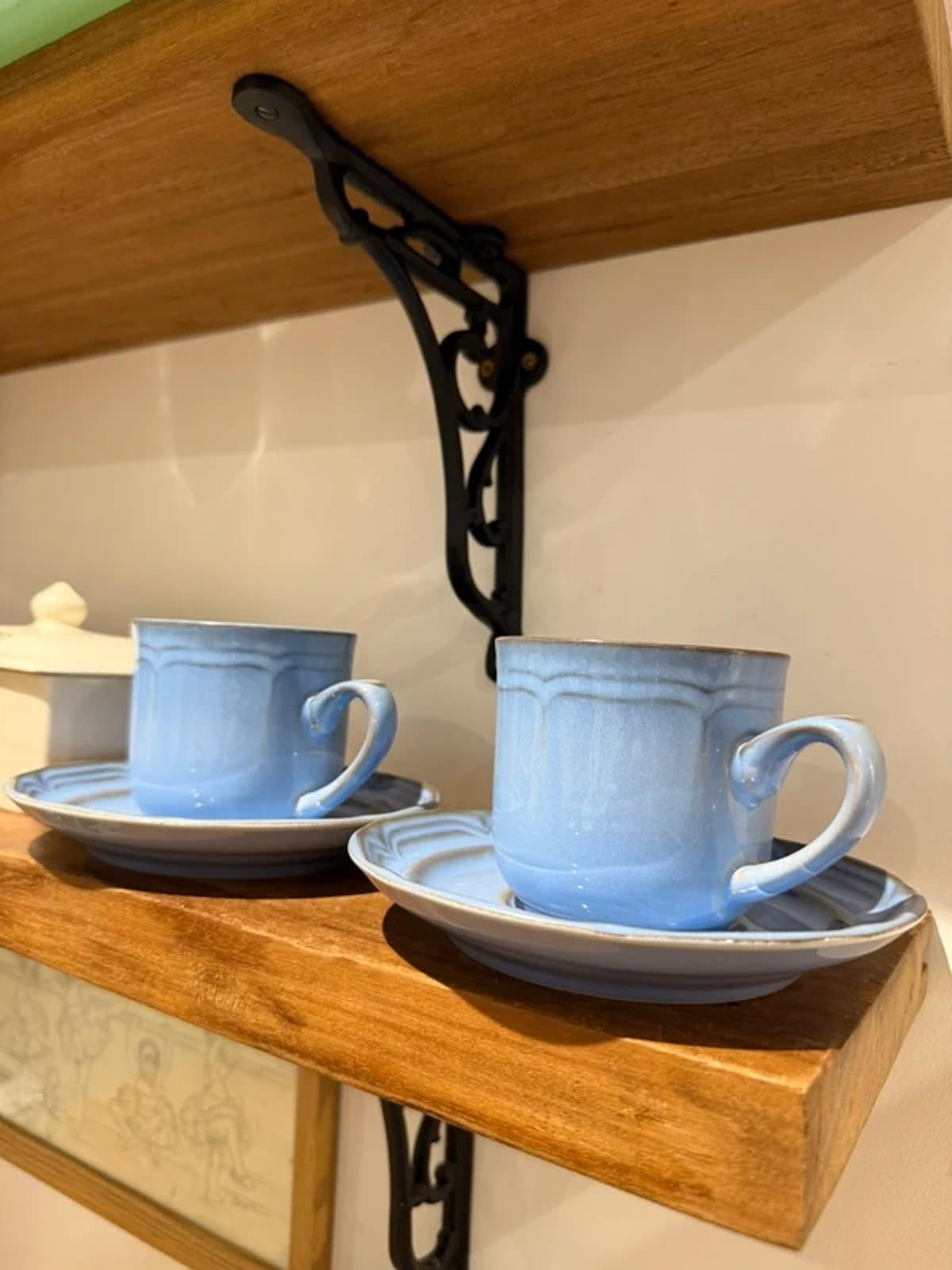 Vintage retro blue set of 2 tea set cup and saucers