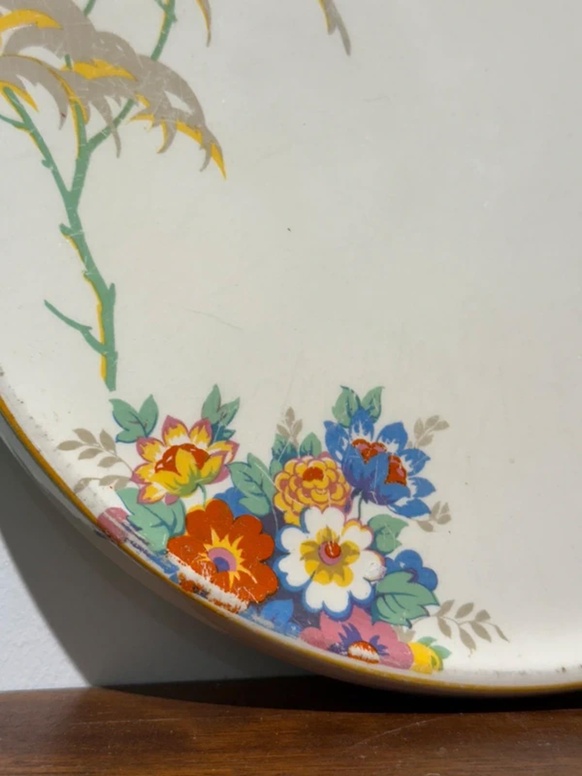 Vintage floral large kitchen art display serving platter plate kitchen home decor
