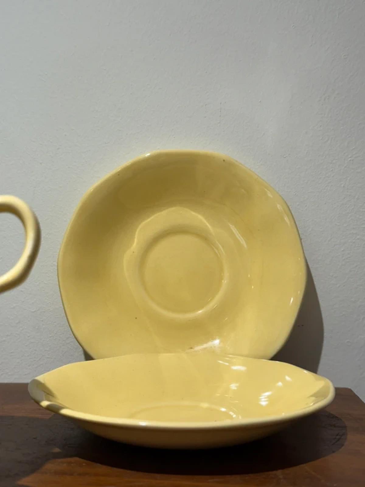 Vintage yellow set of 2 tea cups and saucers tea set kitchen home decor