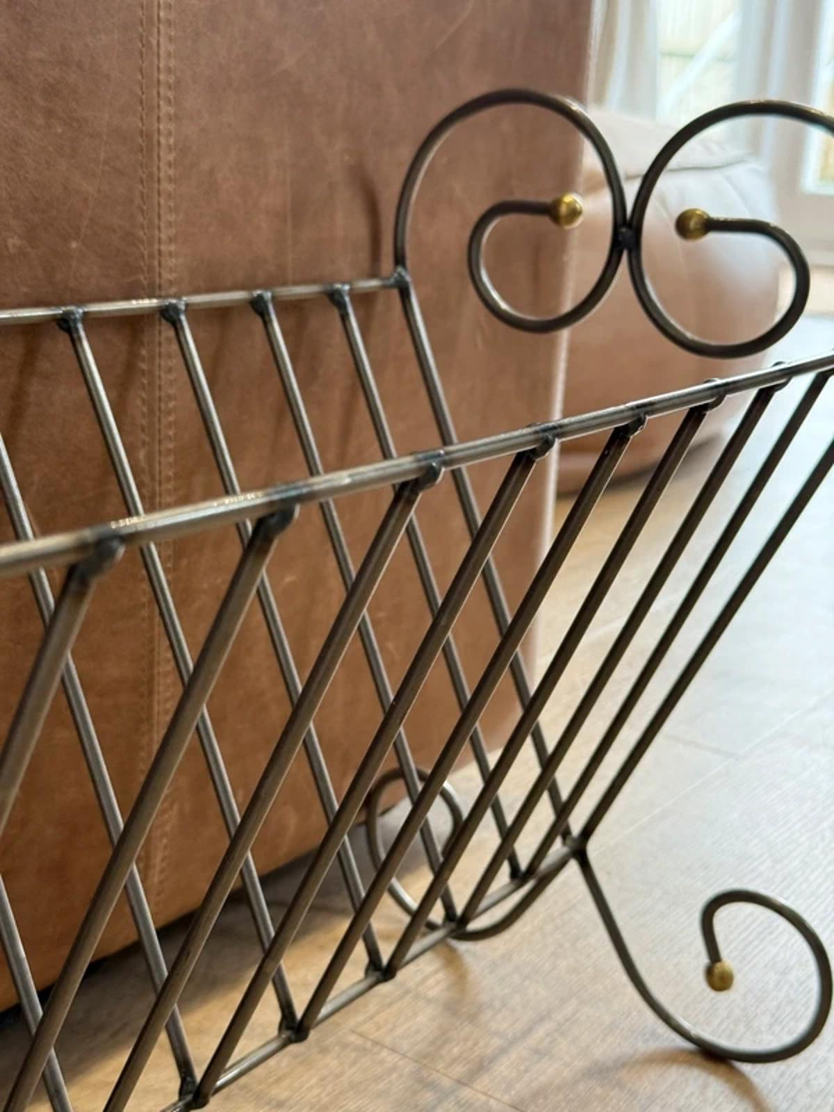 Vintage cast iron metal silver gold large magazine rack one of a kind country home decor