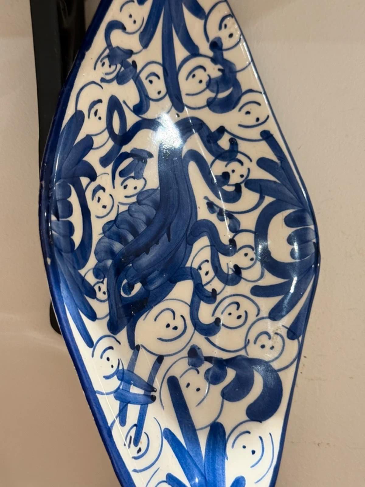 Vintage side plate spoon rest kitchen home decor blue white hand painted