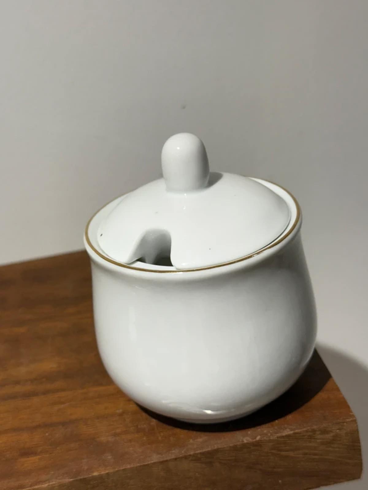 Vintage white large gold rimmed sugar bowl kitchen home decor very good condition